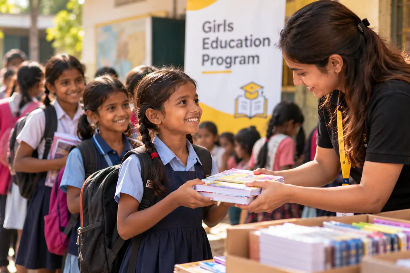 Girls receiving books