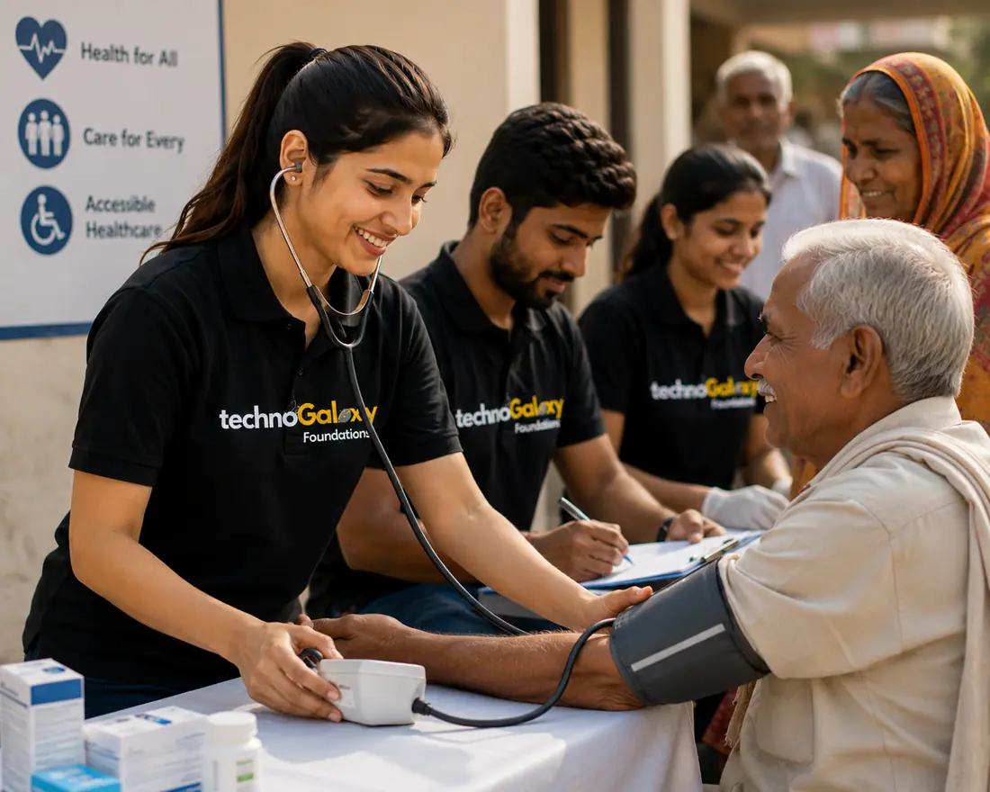 Blood pressure check at a health camp