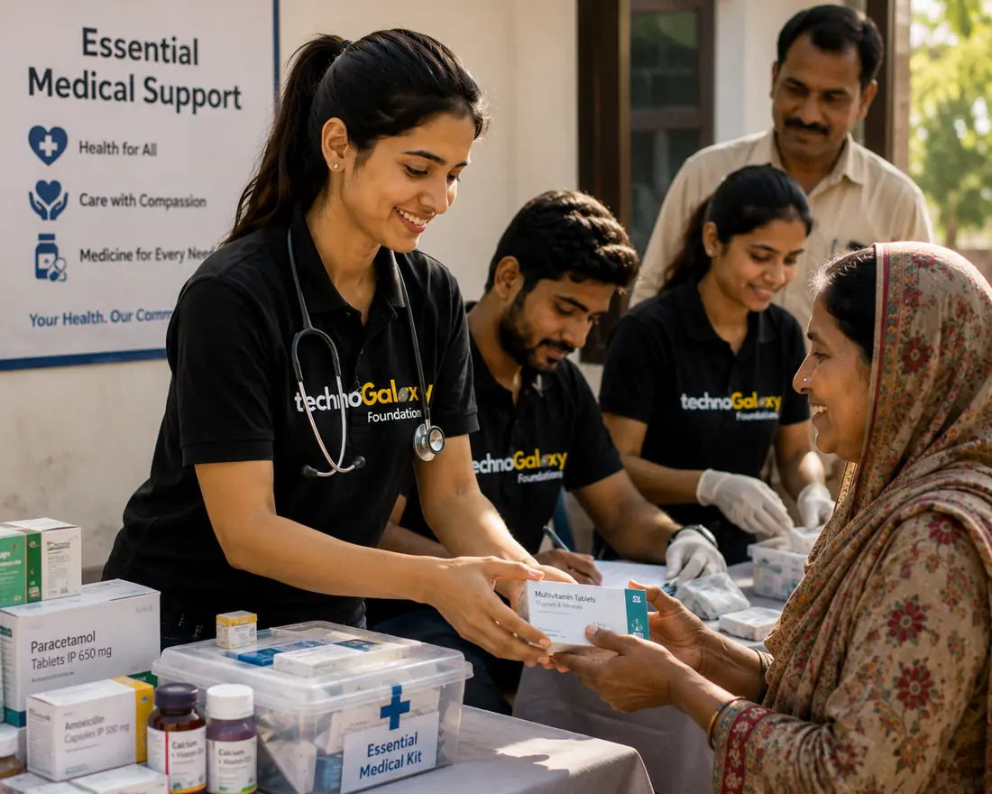 Essential medicines given at a camp