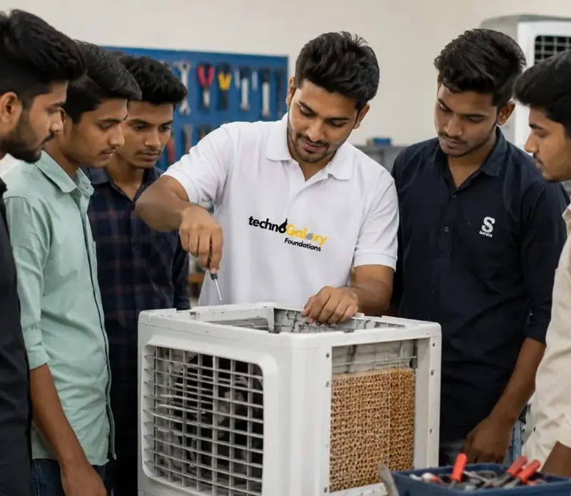 Young men learning to repair equipment